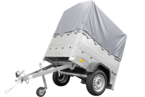 Haute remorque avec bâche 150×106 bâche grise, arceau, rehausses de ridelles et roue jockey Garden Trailer 150 KIPP